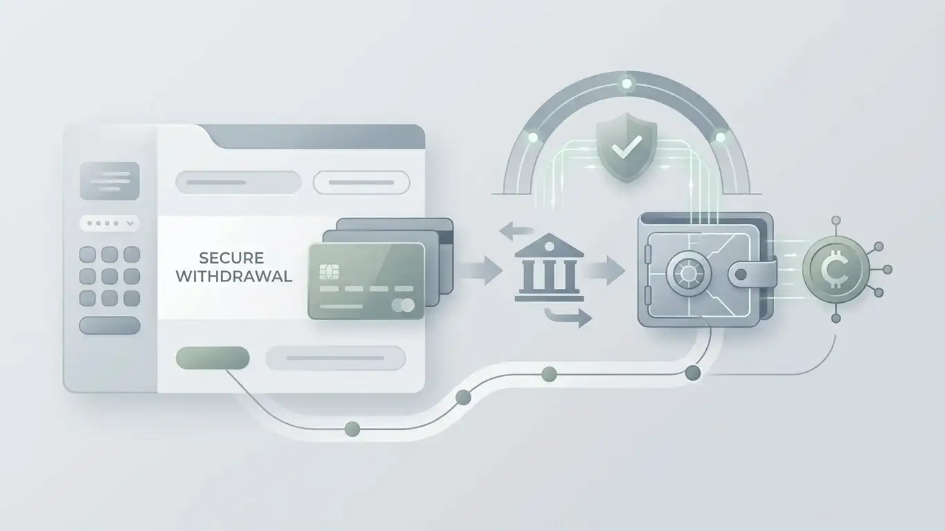 Illustration of a secure withdrawal workflow from a digital cashier