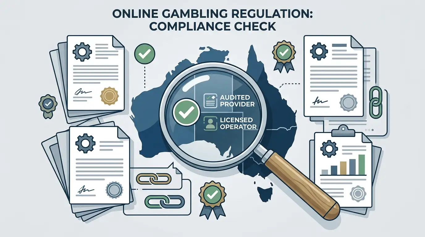 Conceptual illustration of Australian online gambling regulation and compliance checks